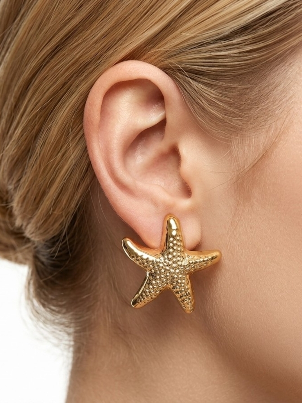 Gold Starfish Stud Earrings Summer Vacation Preppy Feminine Leightweight